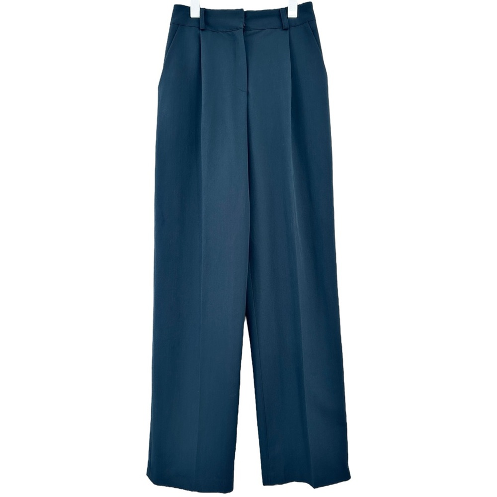 Frankie Shop Dark Teal Blue High Waisted Wide Leg Trousers Pants sz S